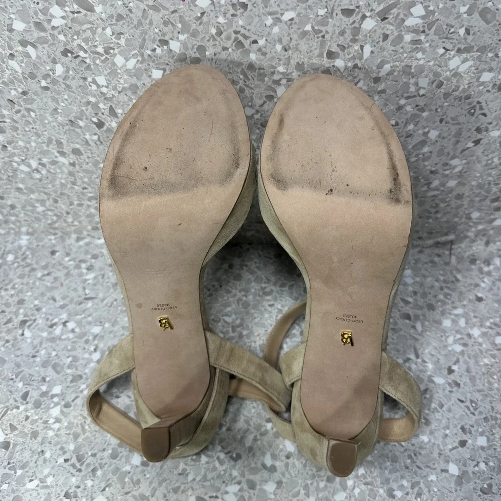 Veronica Beard Darcelle Platform Sandals 10.5 Nude Suede Leather Ankle Strap